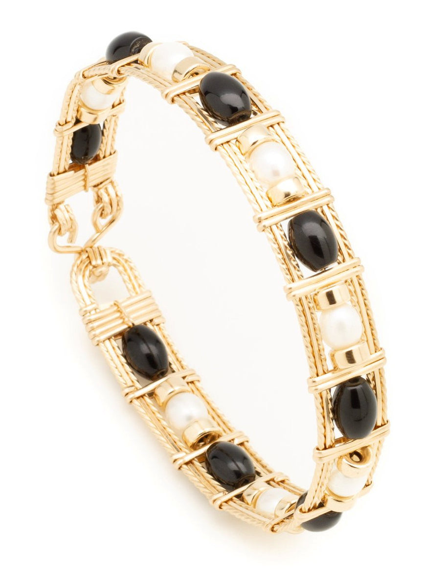 [New] Black Onyx and buy 14-karat Yellow Gold Ball Wrap-Around Bracelet